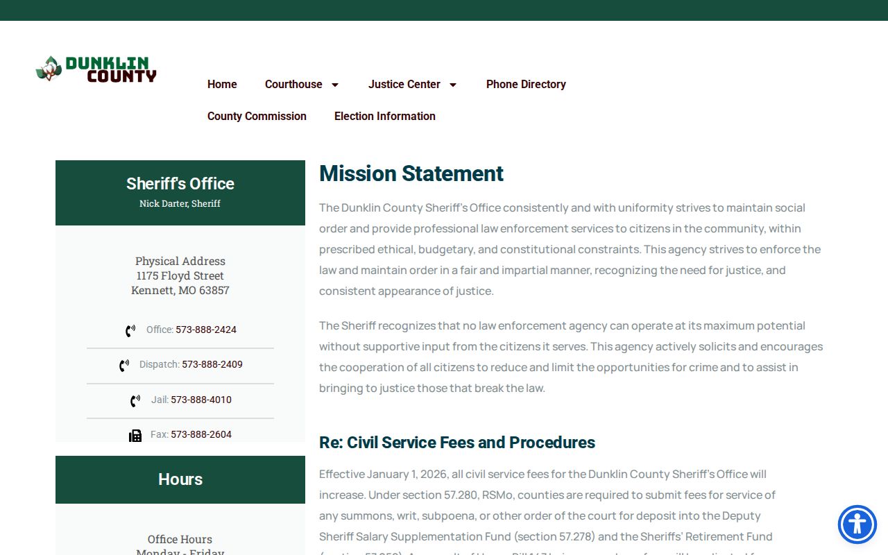 Dunklin County Sheriff contact channel for arrest records