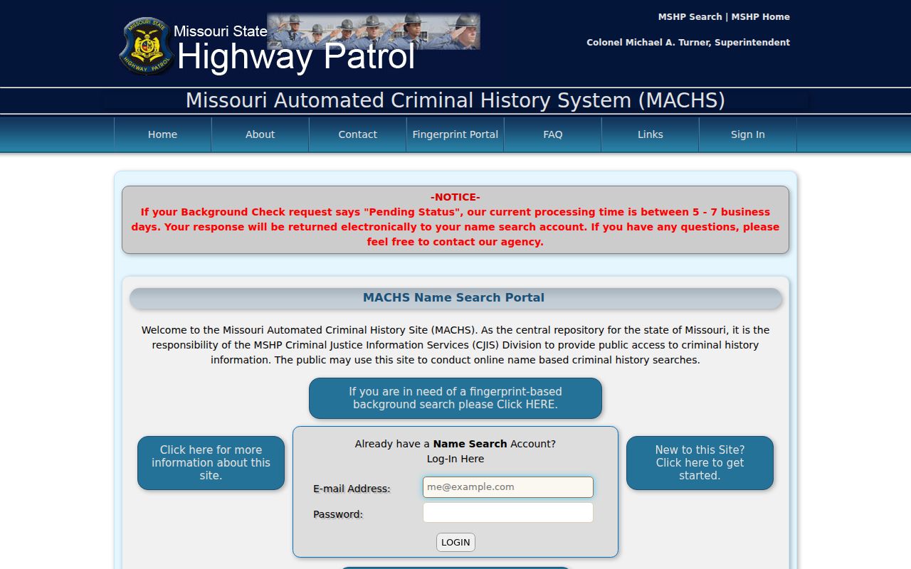 Dunklin County criminal record search login for MACHS Name Search