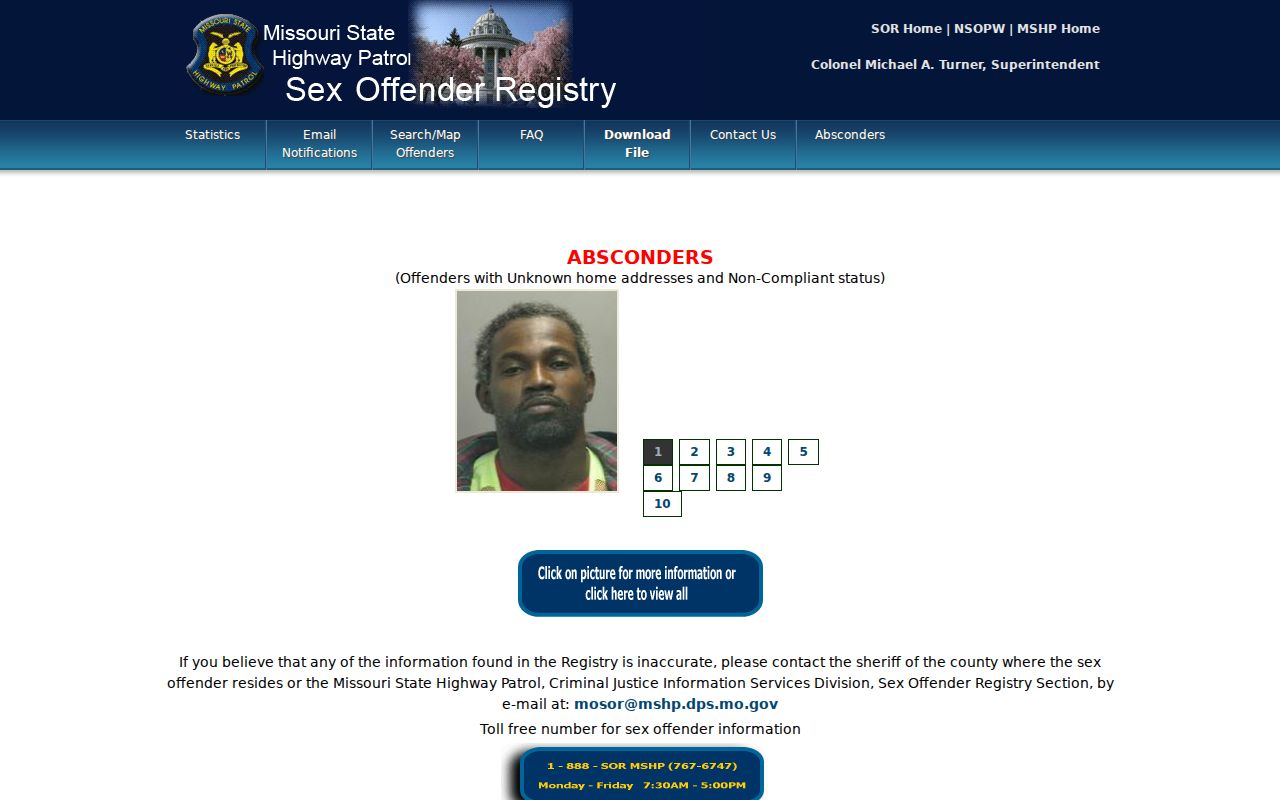 Dunklin County sex offender search on the Missouri registry landing page