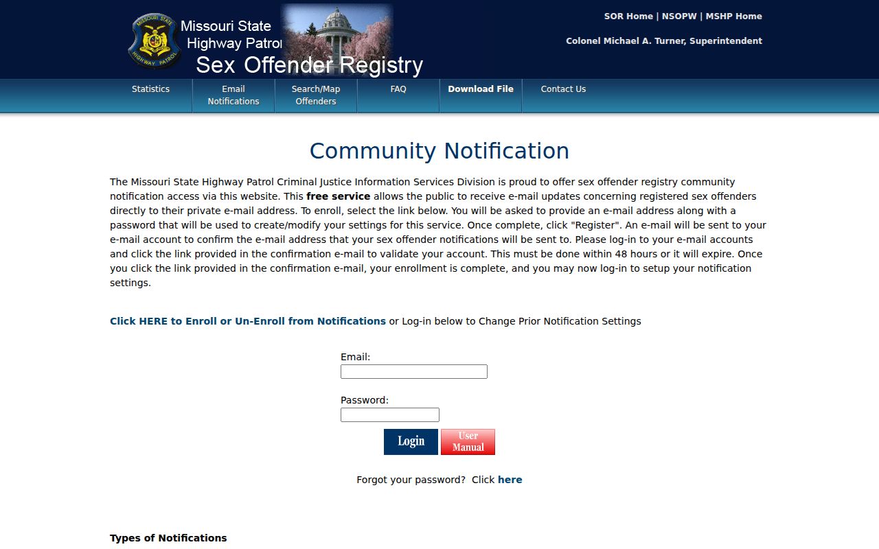 Dunklin County sex offender registry community email notification signup